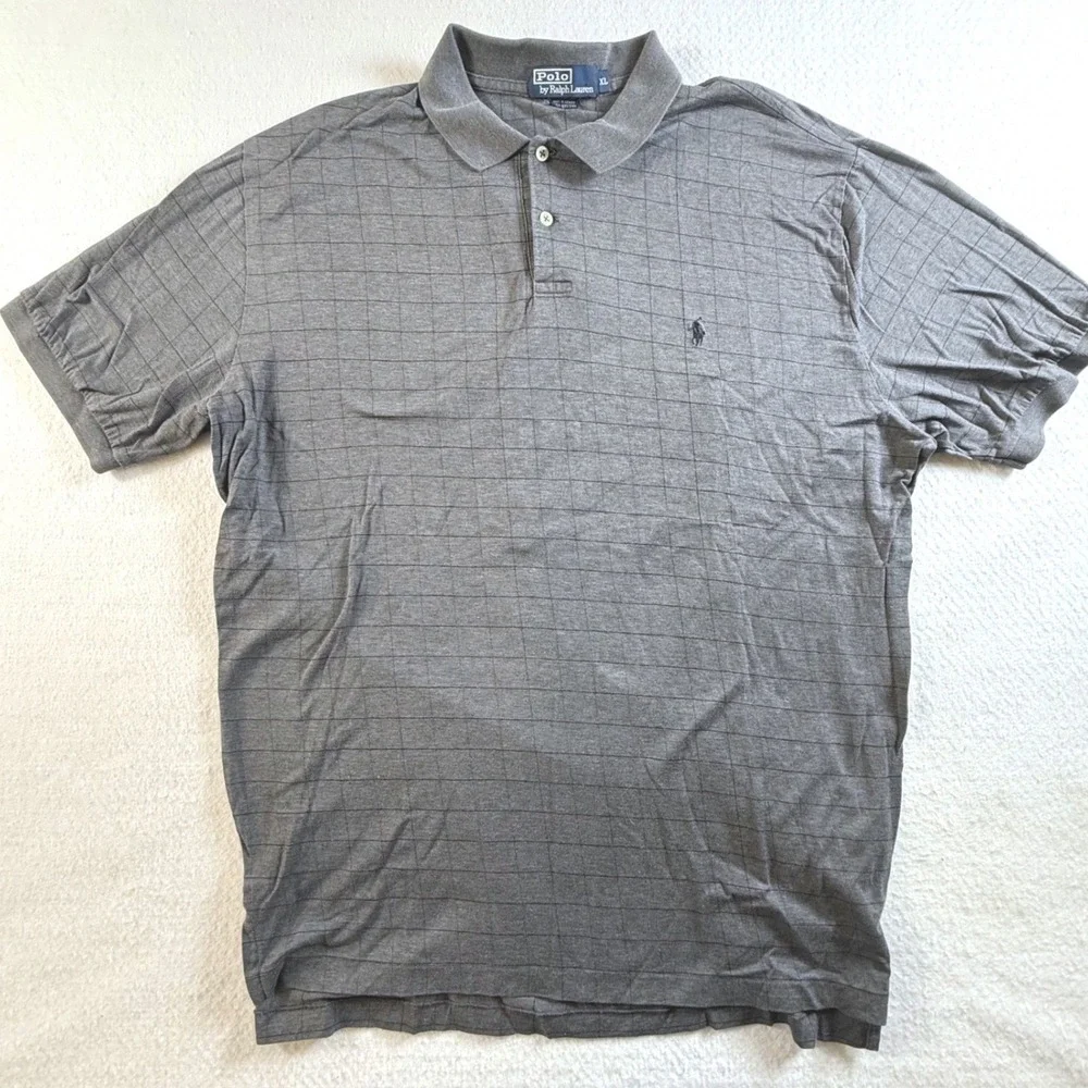 Polo‎ Ralph Lauren Polo Shirt Mens XL Grid Pattern AOP Gray Casual Preppy